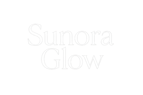 logo with the font in white and transparent background 'sunora glow'